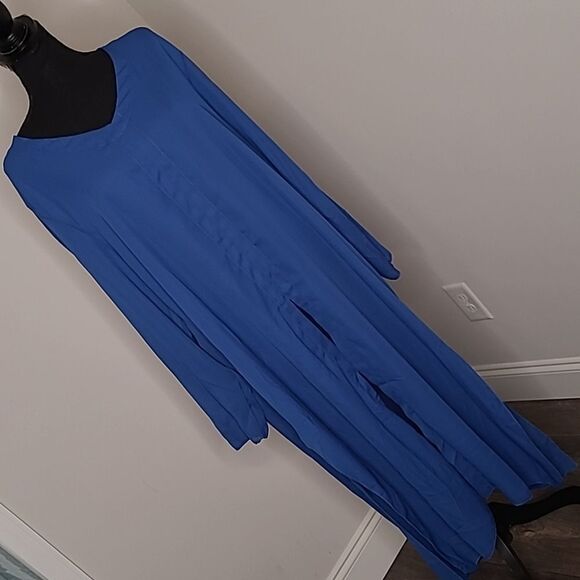 Royal blue, India inspired split front chiffon tunic top - Picture 1 of 8